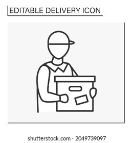 Courier Line Icon. Large Parcel Delivery From Internet Shops. Delivery Service Concept. Isolated Vector Illustration. Editable Stroke