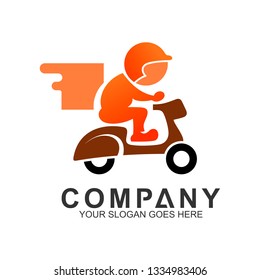 
Courier logo riding a scooter, delivery service vector