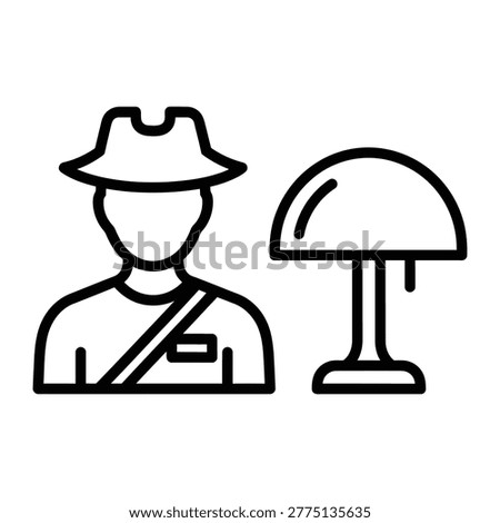 Courier or mail carrier icon next to desk lamp representing late night delivery or home office service with delivery