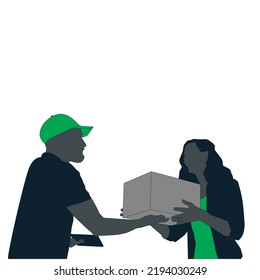 Courier making a delivery to a customer at her home illustration