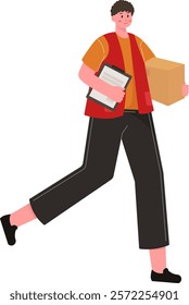 Courier Man with Clip Board and Package Illustration