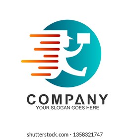 courier man, delivery service logo