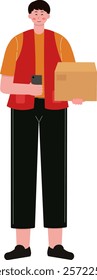 Courier Man with Handphone and Package Illustration