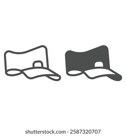 Courier man hat line and solid icon, summertime headwear concept. Vector graphics. Summer cap sign on white background, outline style icon for mobile or web design