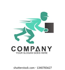 courier man silhouette vector logo template
