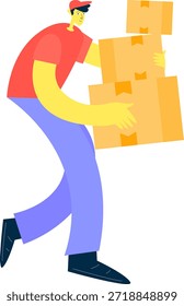 Courier Man Caminhando e entregando caixas de papelão empilhadas ilustração