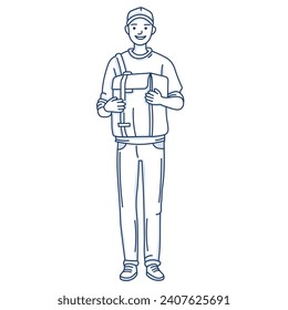 A courier, a man in work clothes, delivering orders. Illustration in linear style