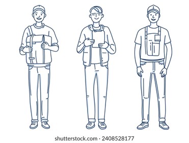 A courier, a man in work clothes, delivering orders. Illustration in linear style