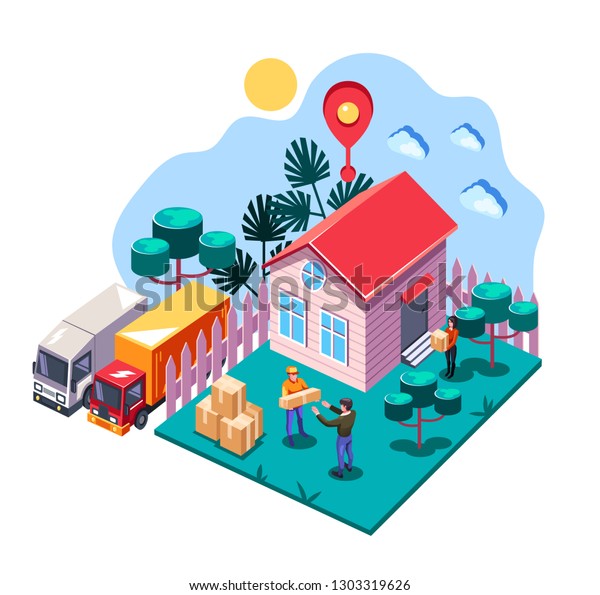 Courier man worker character deliver parcel\
consumer person. Delivery home logistic business concept. Vector\
flat graphic design cartoon\
illustration