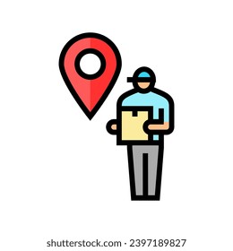 Kurierplan Lage Farbe Symbol Vektorgrafik. Kurierkarte Ortszeichen. einzelne Symbolillustration