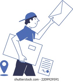 Courier, messenger, postman. Vector character employee of the company.