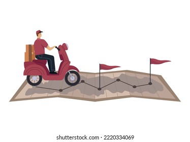 Kurier auf Motorrad über Kartenzeichen