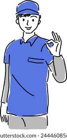 Courier or movers clothes making an OK sign illustration, vector