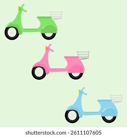 Courier multicolored scooters. Vector illustration of scooters