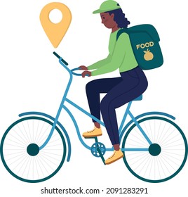 Courier navigate with gps semi flat color vector character. Posing figure. Full body person on white. Delivery route isolated modern cartoon style illustration for graphic design and animation