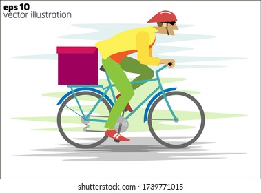 courier on a bicycle with a box rides fast