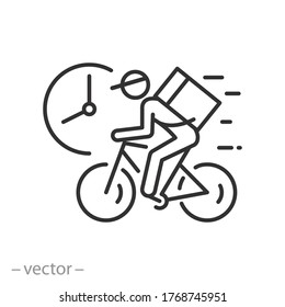 courier on bicycle icon, express delivery in home, thin line symbol on a white background - editable stroke vector illustration eps10