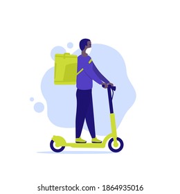 courier on a kick scooter, delivery man vector