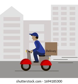 The courier on a moped carries the package.