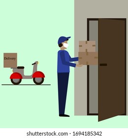 The courier on a moped delivered the package during quarantine.