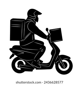 courier on a moped for food delivery silhouette, vector