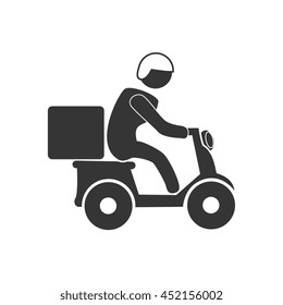 Courier on motorcycle in black and white colors, vector illustration graphic.