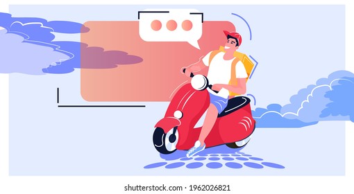courier on scooter delivering food express delivery service concept horizontal