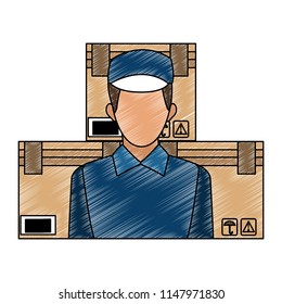 Courier over cardboard boxes scribble