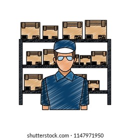 Courier over cardboard boxes scribble