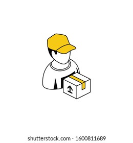 Courier package delivery parcel. Vector line, 3d stroke isometric, color web icon, new flat style. Creative illustration design, abstract idea for infographics.