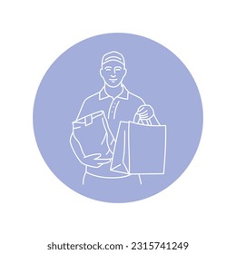 Courier with packages black line icon. Delivery service. Pictogram for web page, mobile app, promo.