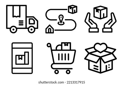 conjunto de iconos de línea de empaque y correo. Iconos de línea delgada configurados. Iconos vectoriales simples eps10