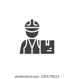 Courier and parcel box vector icon. filled flat sign for mobile concept and web design. Delivery man with box glyph icon. Symbol, logo illustration. Vector graphics