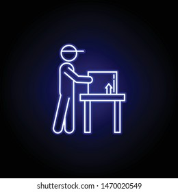 courier parcel line icon in blue neon style. Set of logistics illustration icons. Signs, symbols can be used for web, logo, mobile app, UI, UX