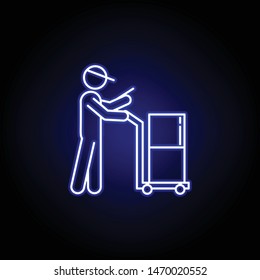courier parcel line icon in blue neon style. Set of logistics illustration icons. Signs, symbols can be used for web, logo, mobile app, UI, UX