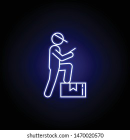 courier parcel line icon in blue neon style. Set of logistics illustration icons. Signs, symbols can be used for web, logo, mobile app, UI, UX