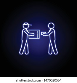 courier parcel purchase line icon in blue neon style. Set of logistics illustration icons. Signs, symbols can be used for web, logo, mobile app, UI, UX