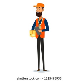 Courier with parcel. Vector illustration in a flat style.