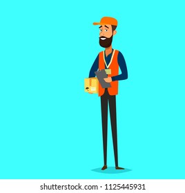 Courier with parcel. Vector illustration in a flat style.