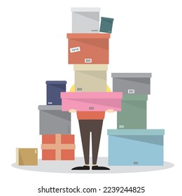 Un nutridor con muchos paquetes aislados en un fondo blanco. Concepto de servicio de entrega de ilustraciones vectoriales.