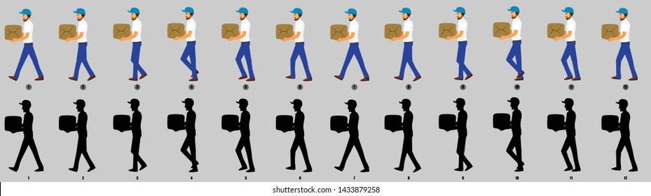 Courier Person Character Walk Cycle Animation Sequence