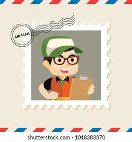 Courier postage stamp on air mail envelope