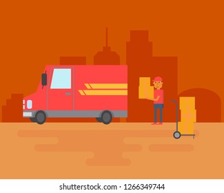 a courier prepare some things to delivery by shipping car 