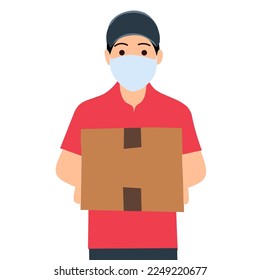 A courier in protective medical mask