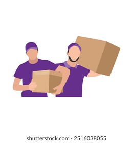 Courier in Purple Uniform Holding Parcel Box
