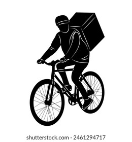 courier rides a bicycle silhouette on a white background vector