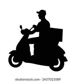 courier rides a moped on a white background, vector