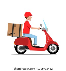 Courier va en moto. Servicio de motocicleta de entrega rápida. Ilustración del vector