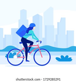 courier riding bicycle, delivery worker on bike in the city