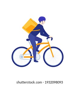 Courier Riding Bicycle, Delivery Worker On Bike Isolated On White, Vector Art